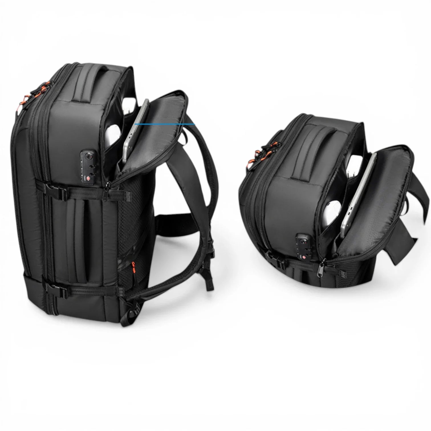 Sac à dos noir Kings Travel Pack antivol avec tirettes orange et power bank intégré