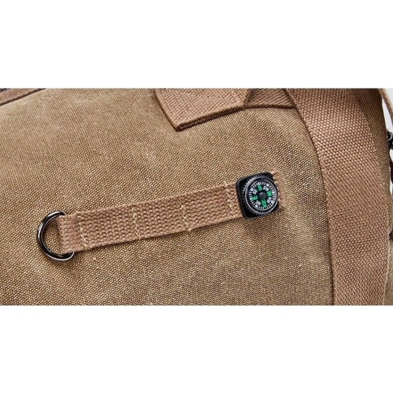 Sac à dos de voyage à bandoulière en toile marron avec boussole et anneau D