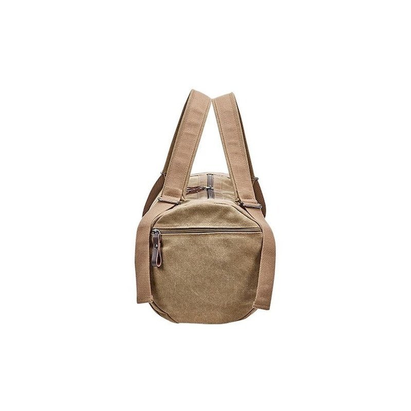 Sac à dos de voyage en toile kaki avec bandoulière et poche zippée frontale