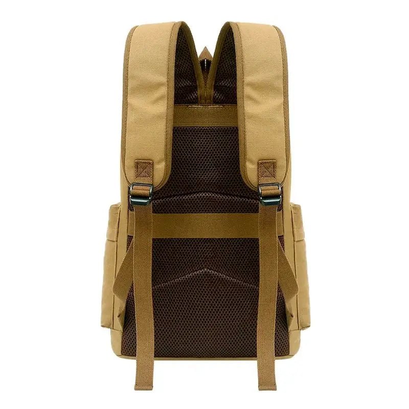 Sac à dos de voyage en toile beige avec bretelles rembourrées et panneau dorsal en mesh