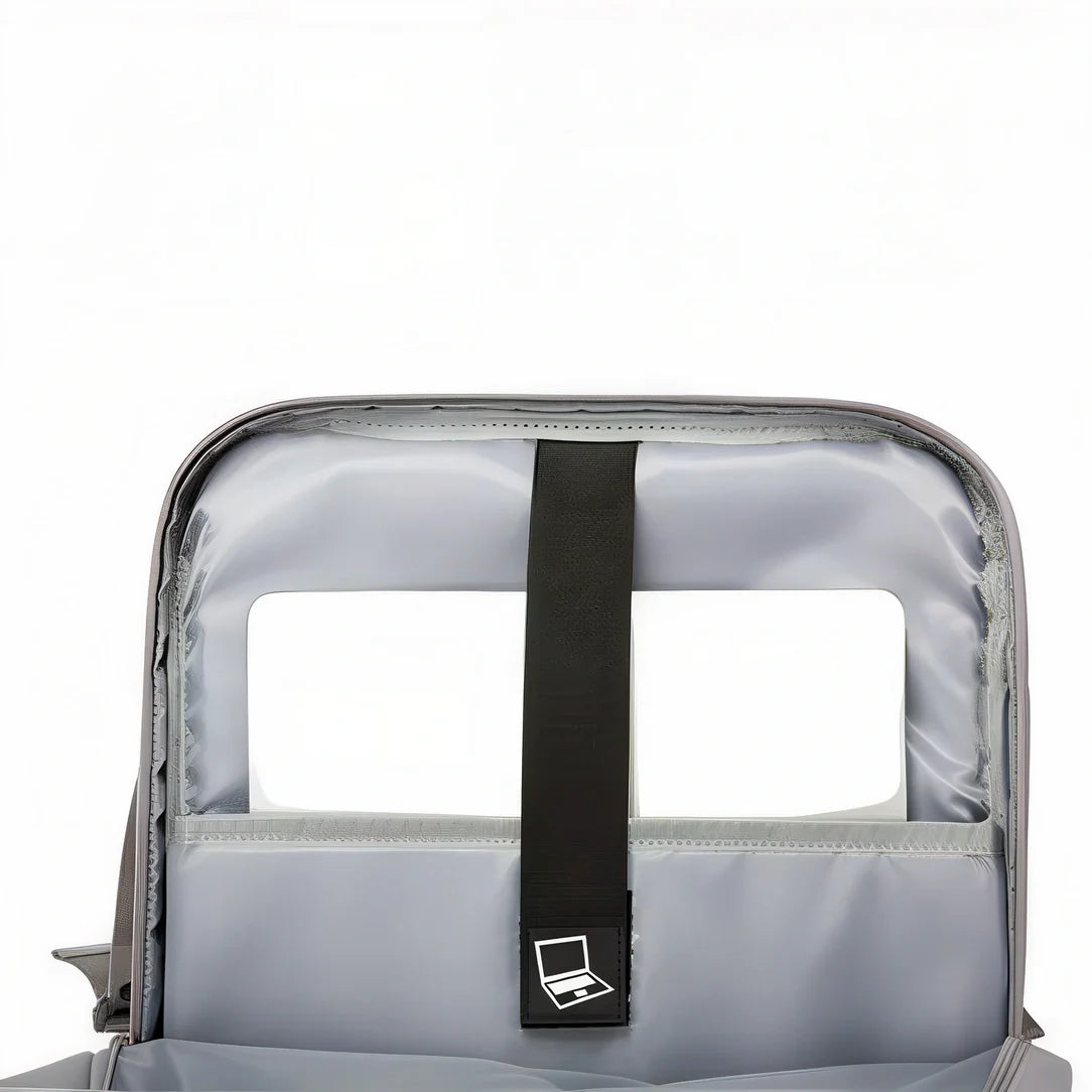 Sac à dos argenté pour ordinateur portable avec poche transparente avant