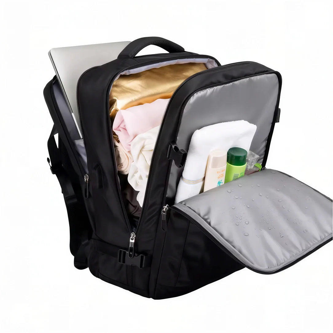 Sac à dos voyage grand format BG XMC noir et gris, compartiments multiples, résistant à l’eau, pochette laptop, porte-biberon