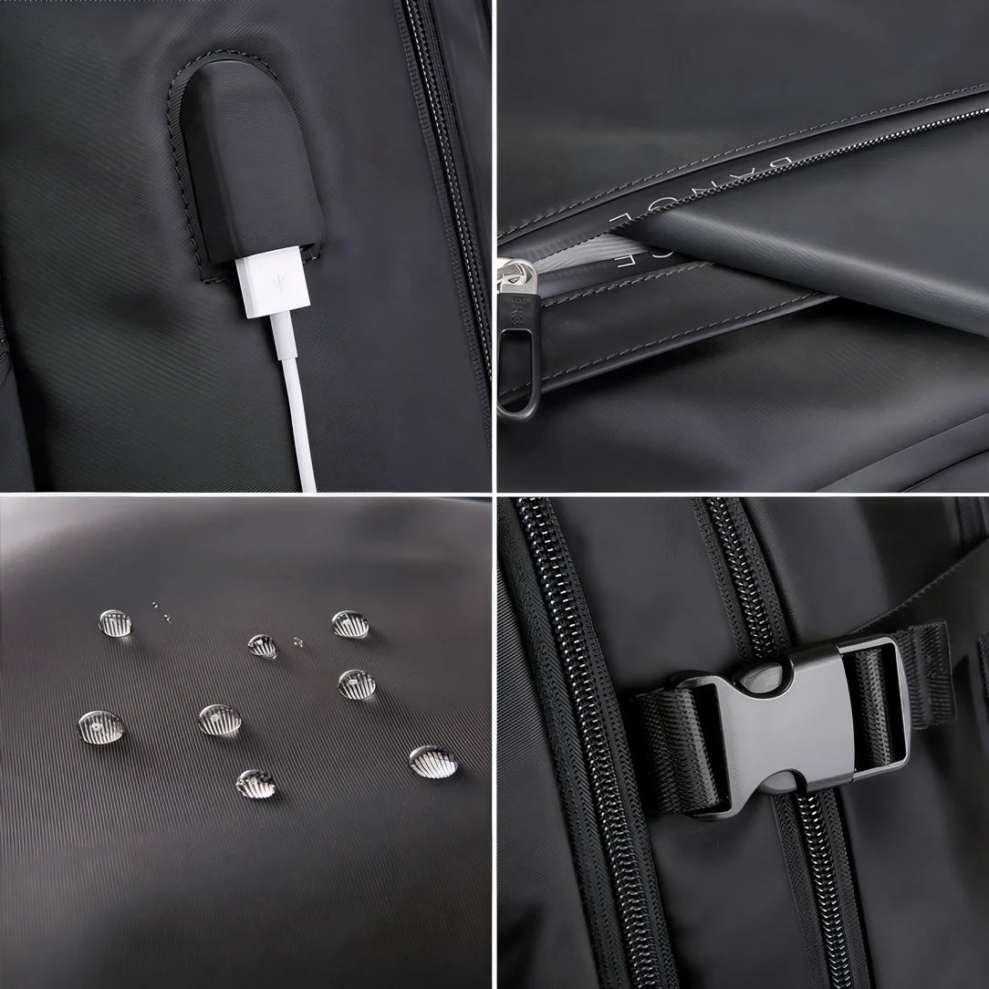 Sac à dos de voyage grand format BG XMC noir avec accents argentés et fermeture éclair