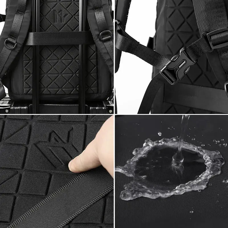 Sac à dos de voyage pour homme noir, résistant à l’eau, avec sangle de bagage et sternum ajustable