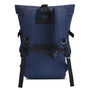 Sac à dos de voyage vintage en bleu marine avec bretelles noires et anneaux en argent