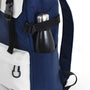 Sac à dos de voyage vintage navy blue et blanc avec bouteille d’eau sur le côté