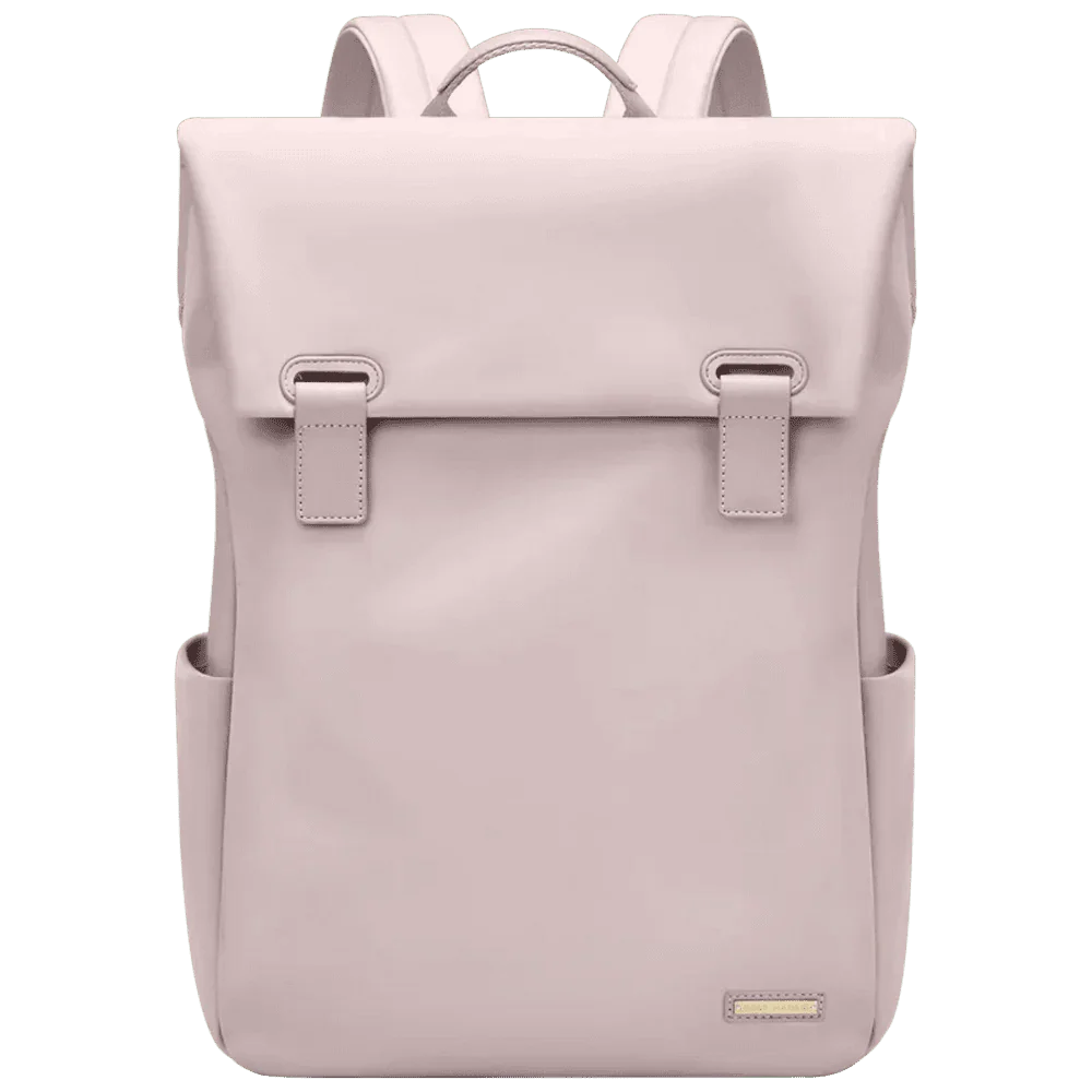 Sac à dos déperlant femme en cuir vegan rose pâle avec poches latérales et bretelles ajustables