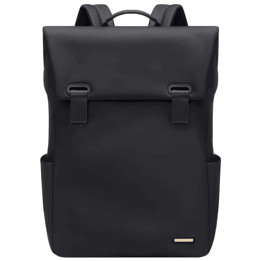 Sac à dos déperlant femme en cuir noir avec boucle et accent métallique