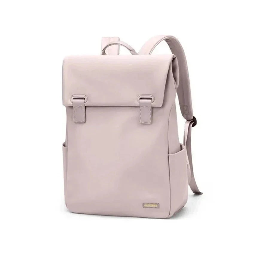 Sac à dos déperlant femme rose clair avec rabat et bretelles réglables