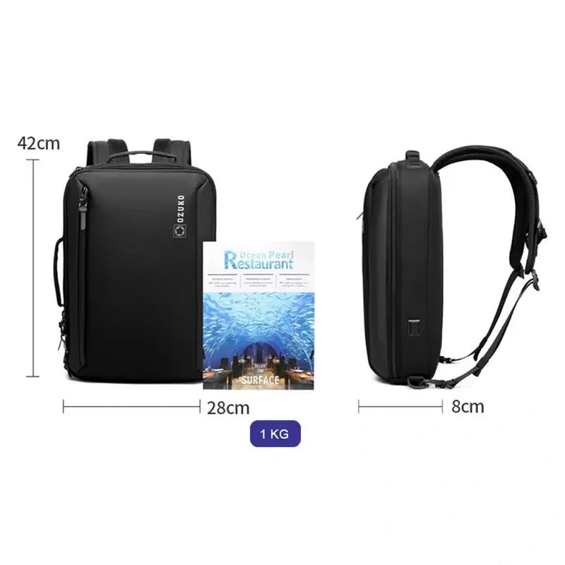 Sac à dos design homme noir avec plusieurs compartiments et profil fin