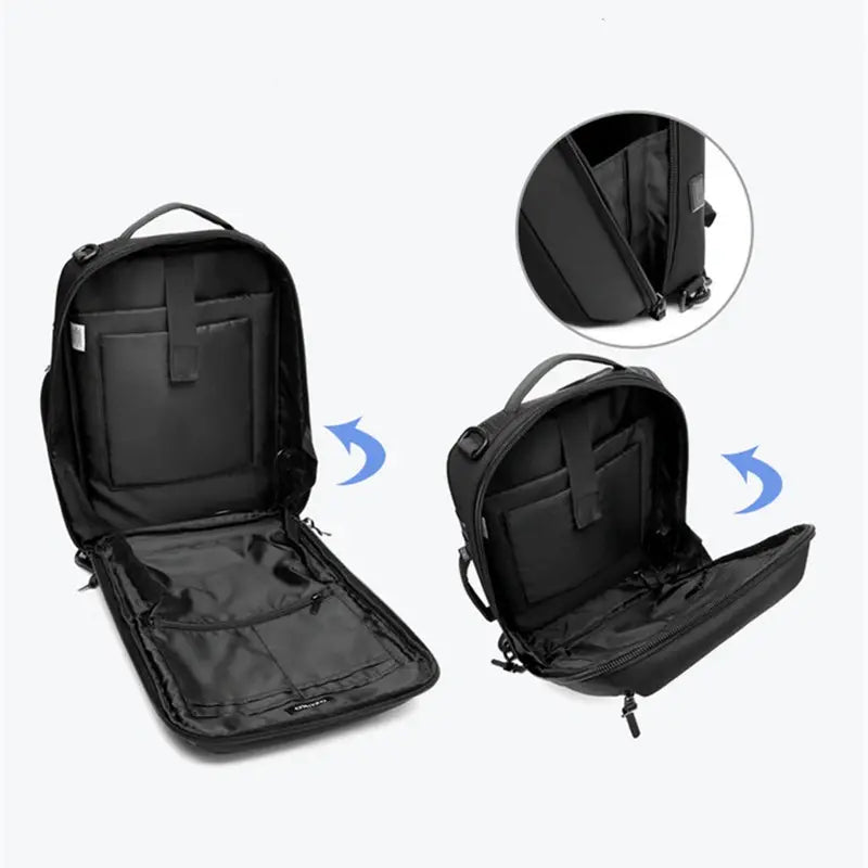 Sac à dos design homme noir convertible sac à dos et sac à main avec plusieurs compartiments