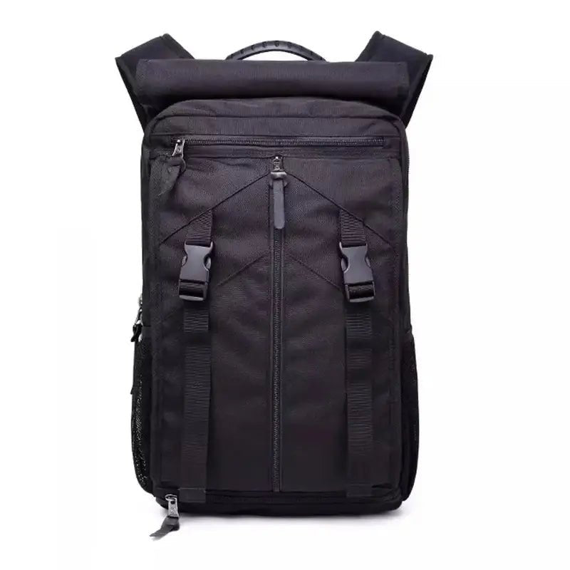 Sac à dos design noir avec compartiments multiples et bretelles à boucles ajustables