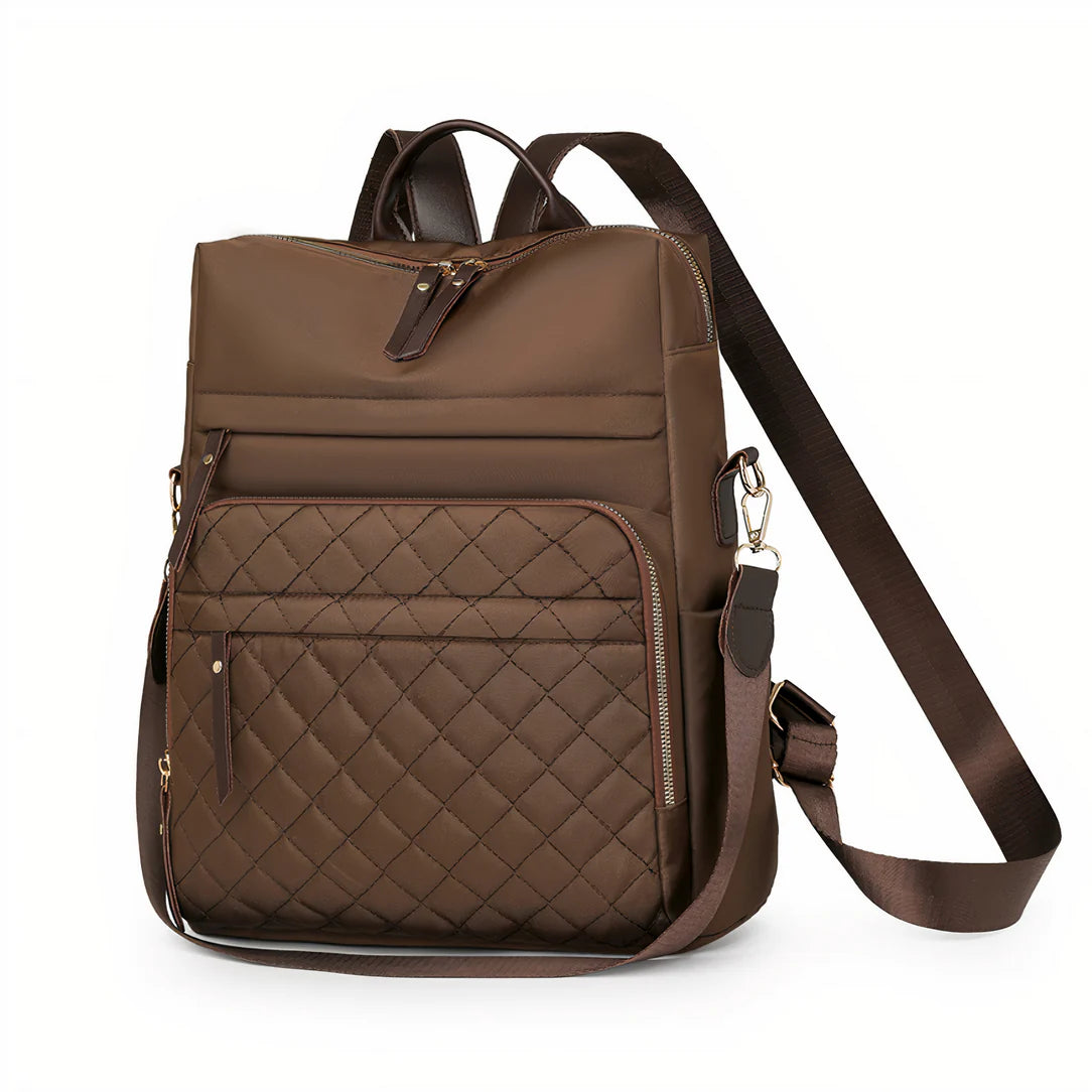 Sac à dos effet matelassé Céleste en brun avec poches et bretelles réglables