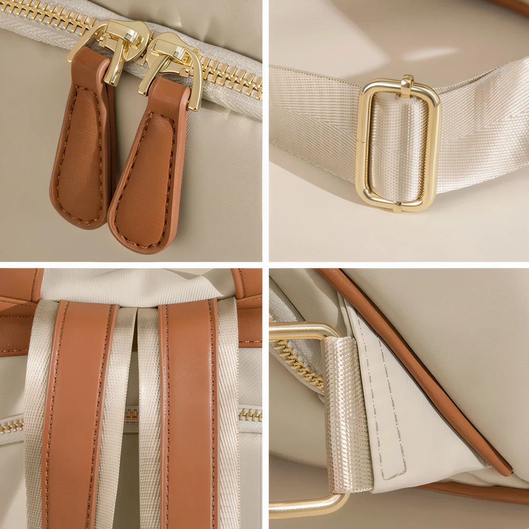 Sac à dos Elenya Vison blanc et beige avec ferrures dorées