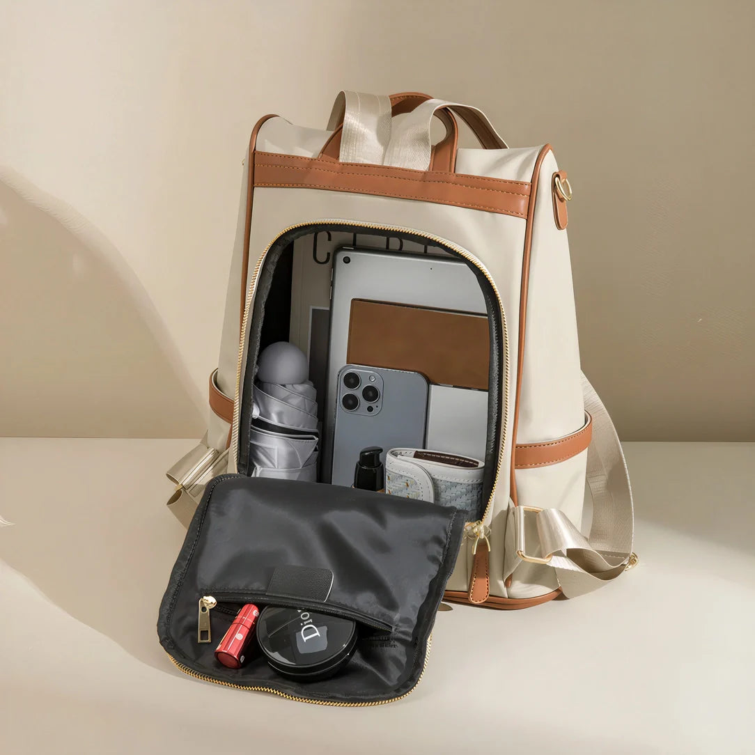 Sac à dos Elenya Vison beige et marron avec compartiment ordinateur