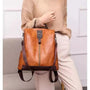 Sac à dos en cuir femme tendance avec cuir marron et bretelles réglables anti-vol