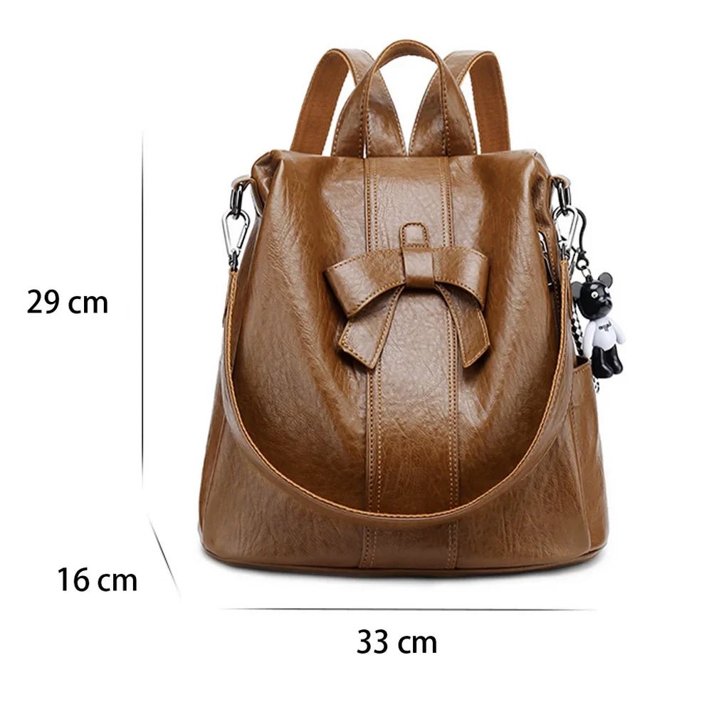 Sac à dos en cuir faux marron avec nœud papillon, poche amovible et bandoulière
