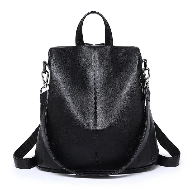 Sac à dos en cuir pour femme original avec cuir noir et bretelles convertibles