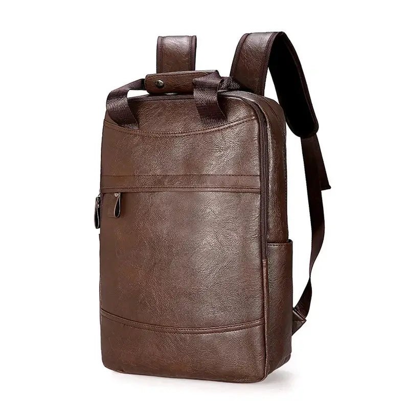 Sac à dos en cuir pour homme brun avec poignée supérieure et bretelles