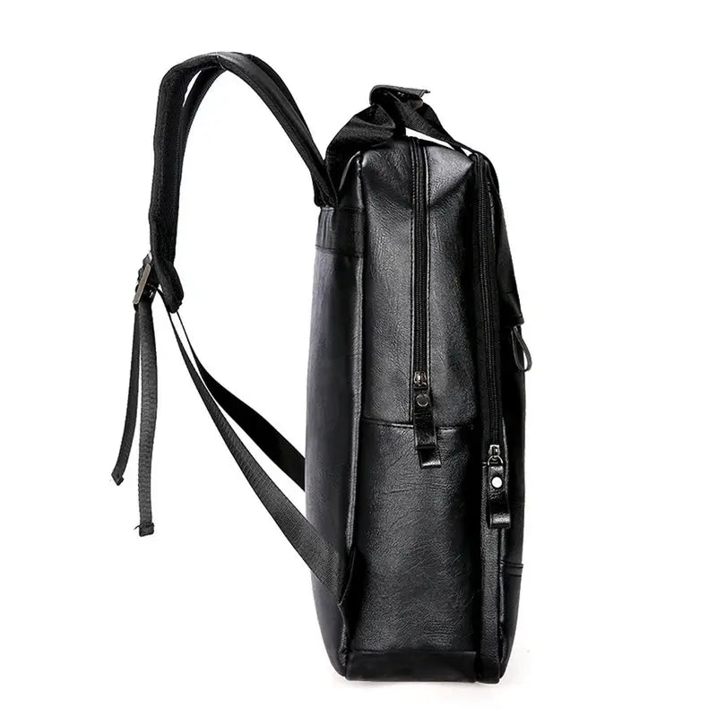 Sac à dos en cuir pour homme avec bretelles ajustables et plusieurs compartiments zippés