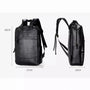 Sac à dos en cuir pour homme avec vue de face et de côté montrant les dimensions