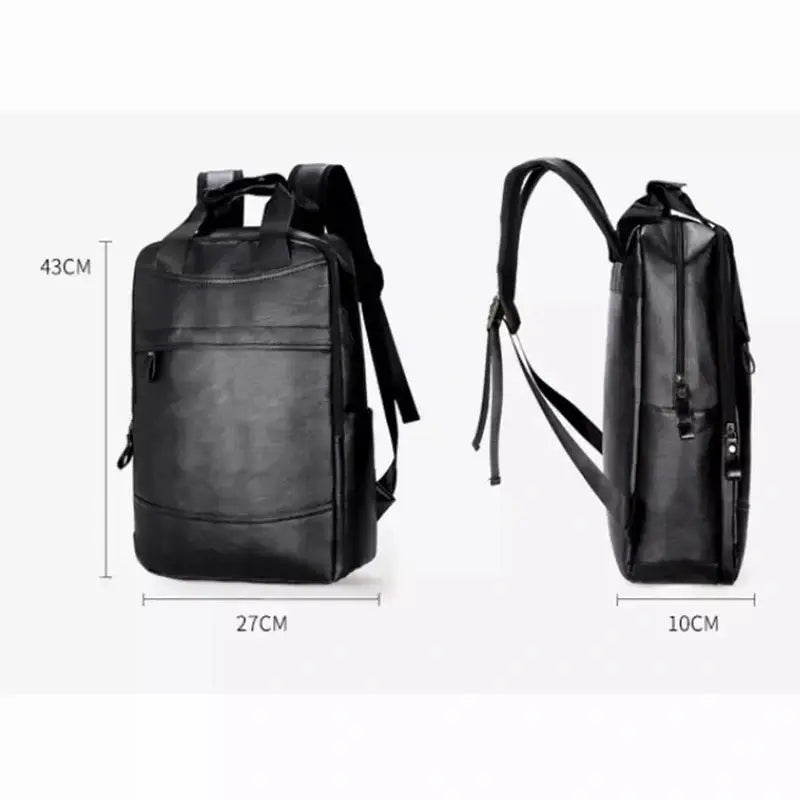 Sac à dos en cuir pour homme avec vue de face et de côté montrant les dimensions