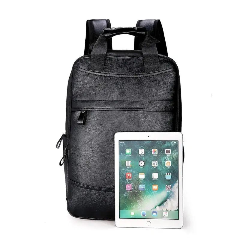 Sac à dos en cuir pour homme noir avec une tablette devant