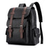 Sac à dos en cuir noir pour ordinateur avec accents en cuir marron et boucles