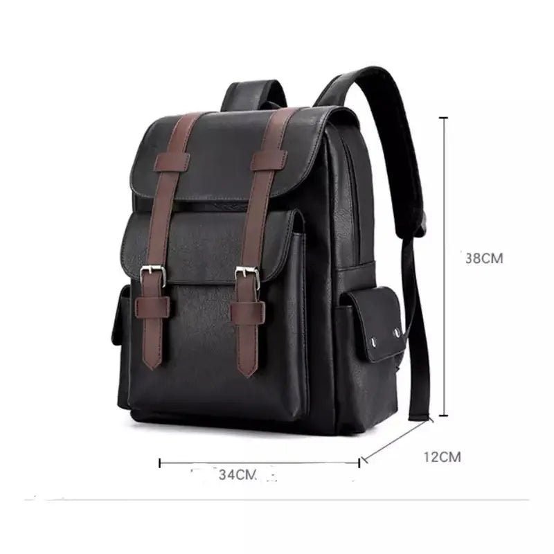Sac à dos en cuir pour ordinateur avec bandoulière en faux cuir noir et poches latérales