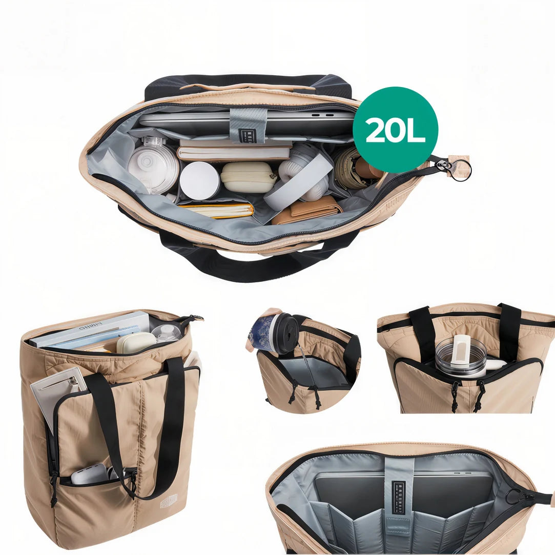 Sac à dos 20L beige isolé Bagsmart avec accents noirs et compartiments