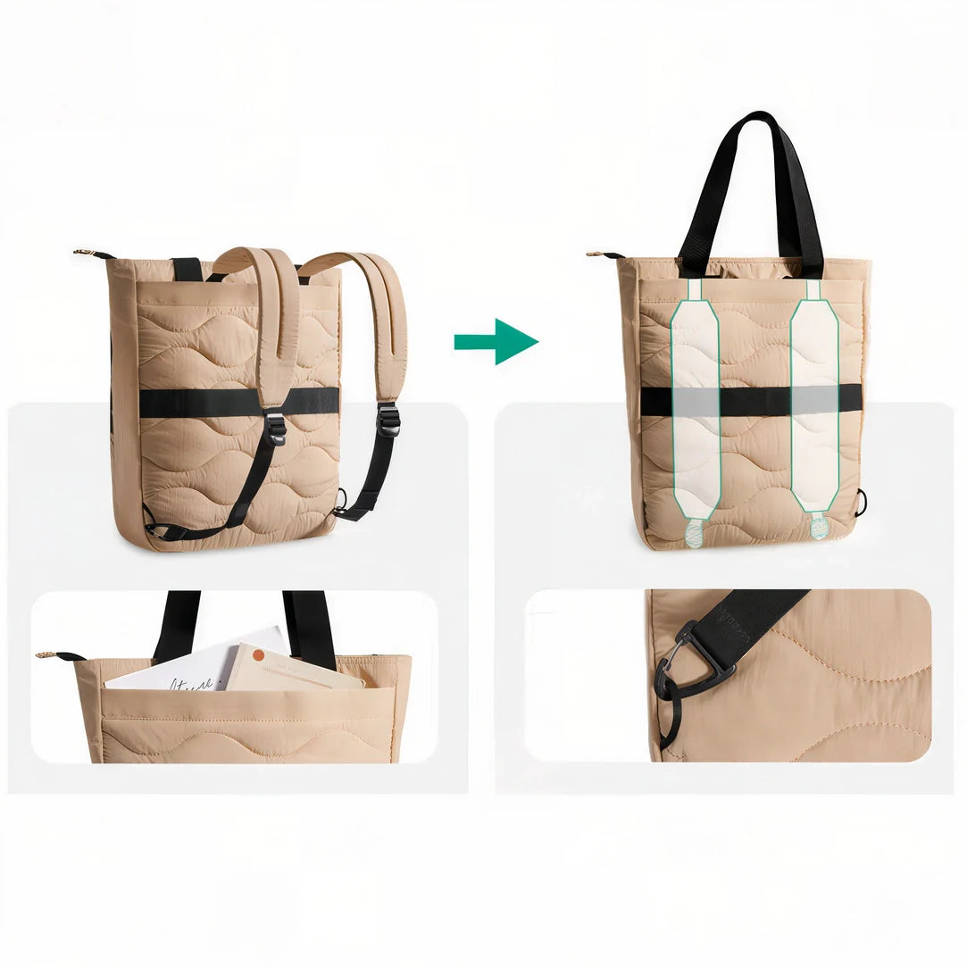 Sac à dos en tissu beige matelassé avec sangles et fermetures noires - Bagsmart