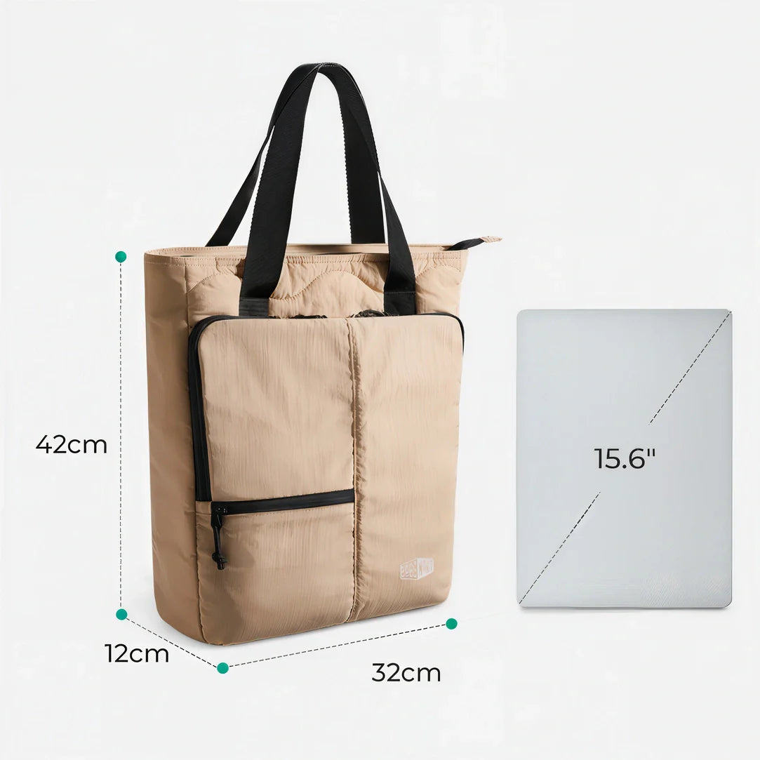 Sac à dos en tissu Bagsmart beige avec accents noirs, 42x32x15,6 cm