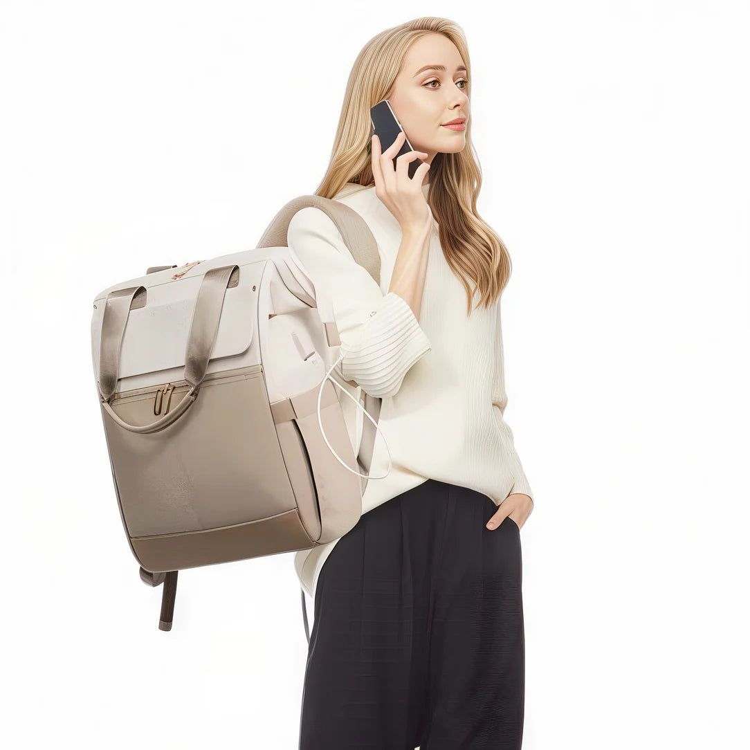 Sac à dos Epine beige avec plusieurs compartiments et bretelles réglables