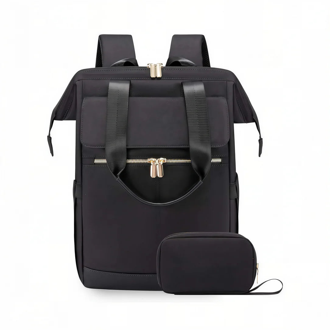 Sac à dos Epine en nylon noir avec fermeture éclair argentée et poignées