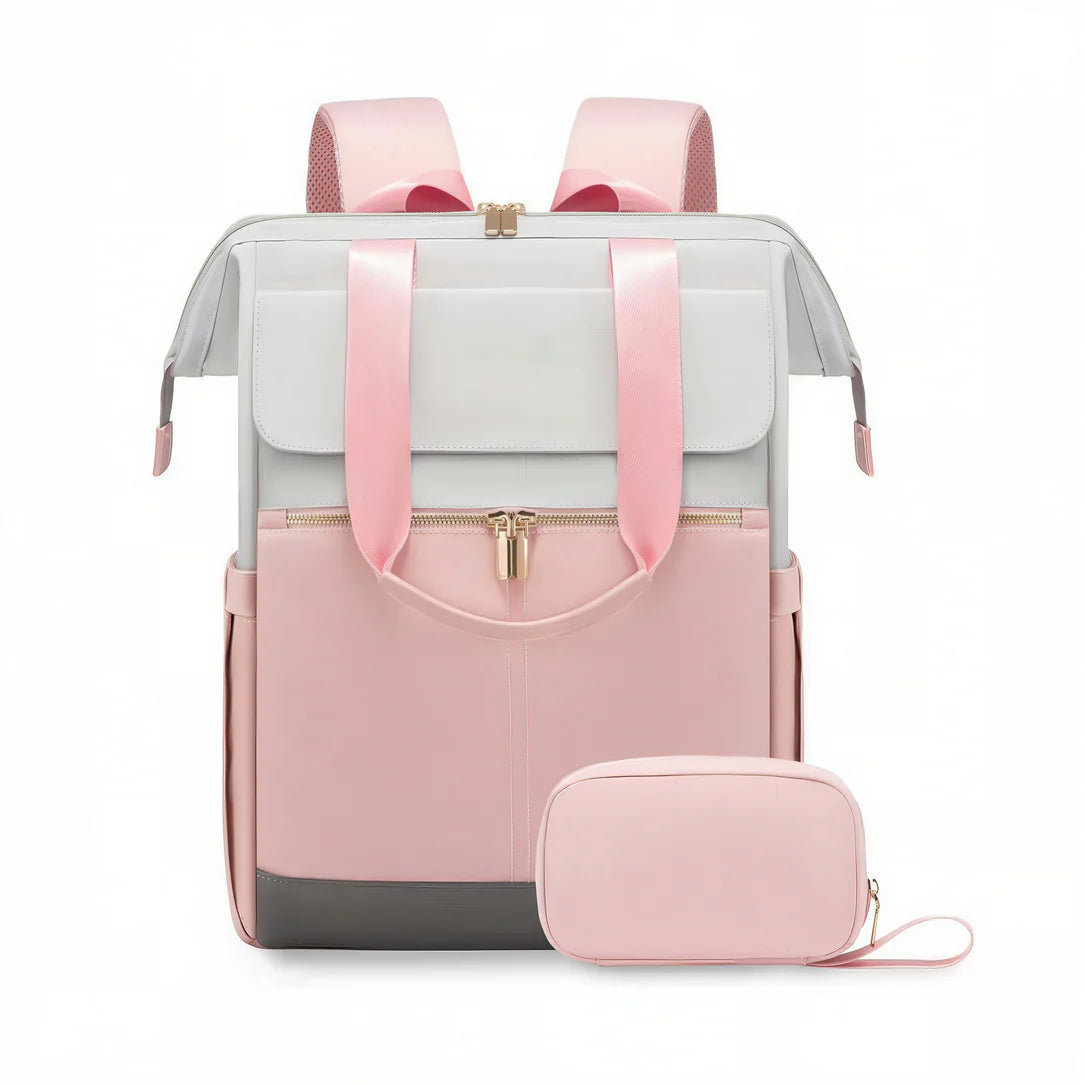 Sac à dos Epine rose et gris en matériau résistant à l’eau avec ferrures dorées