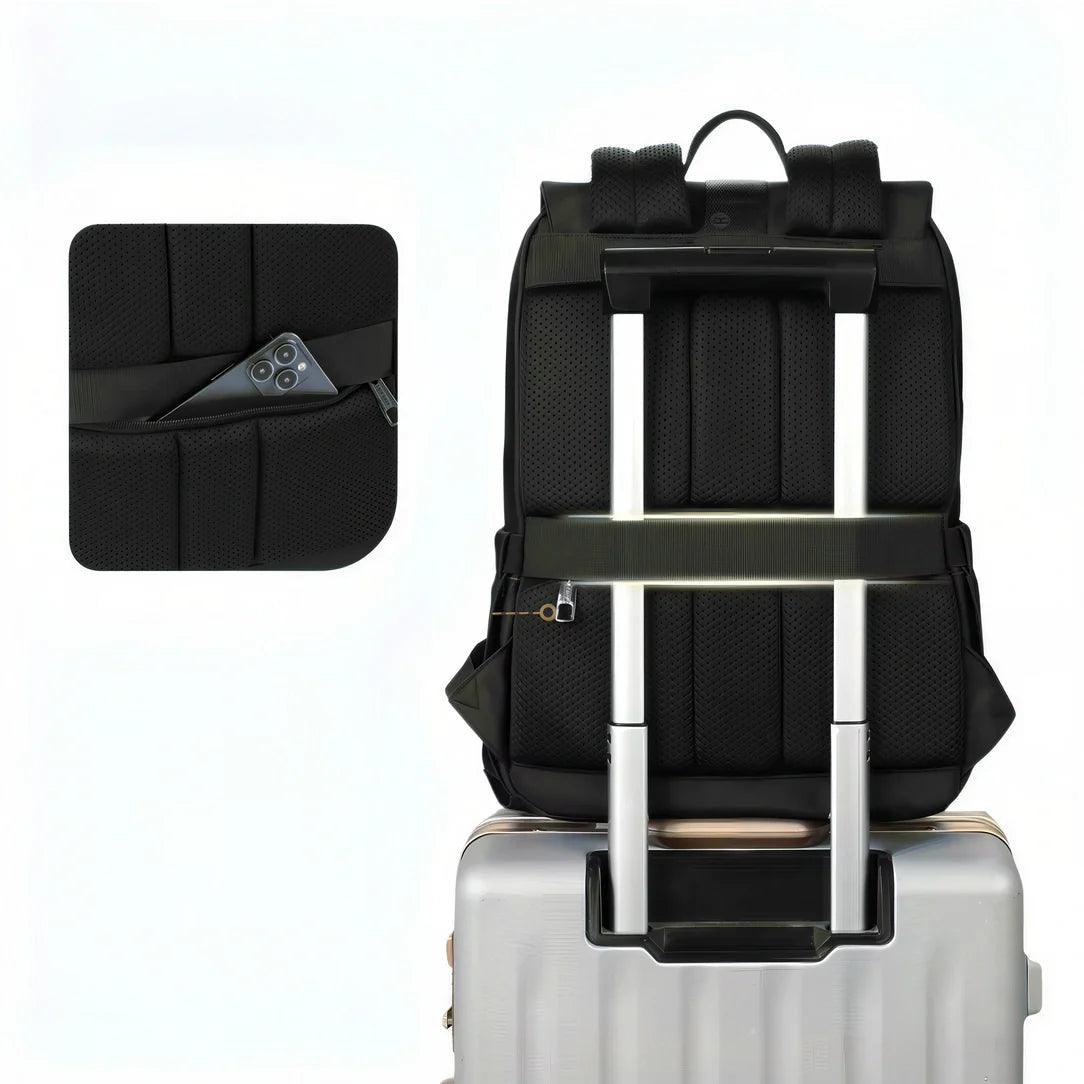 Sac à dos Equinoxe noir en nylon durable avec compartiment ordinateur et porte-bouteille