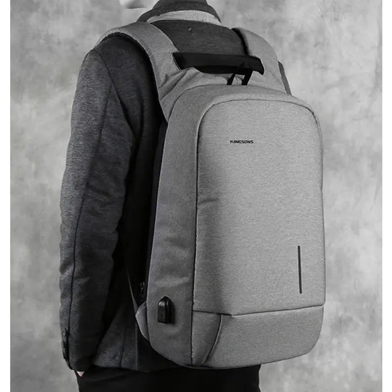 Sac à dos ergonomique gris avec port USB externe pour recharge facile