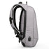 Sac à dos ergonomique gris clair avec accents noirs, sangle rembourrée et port USB externe