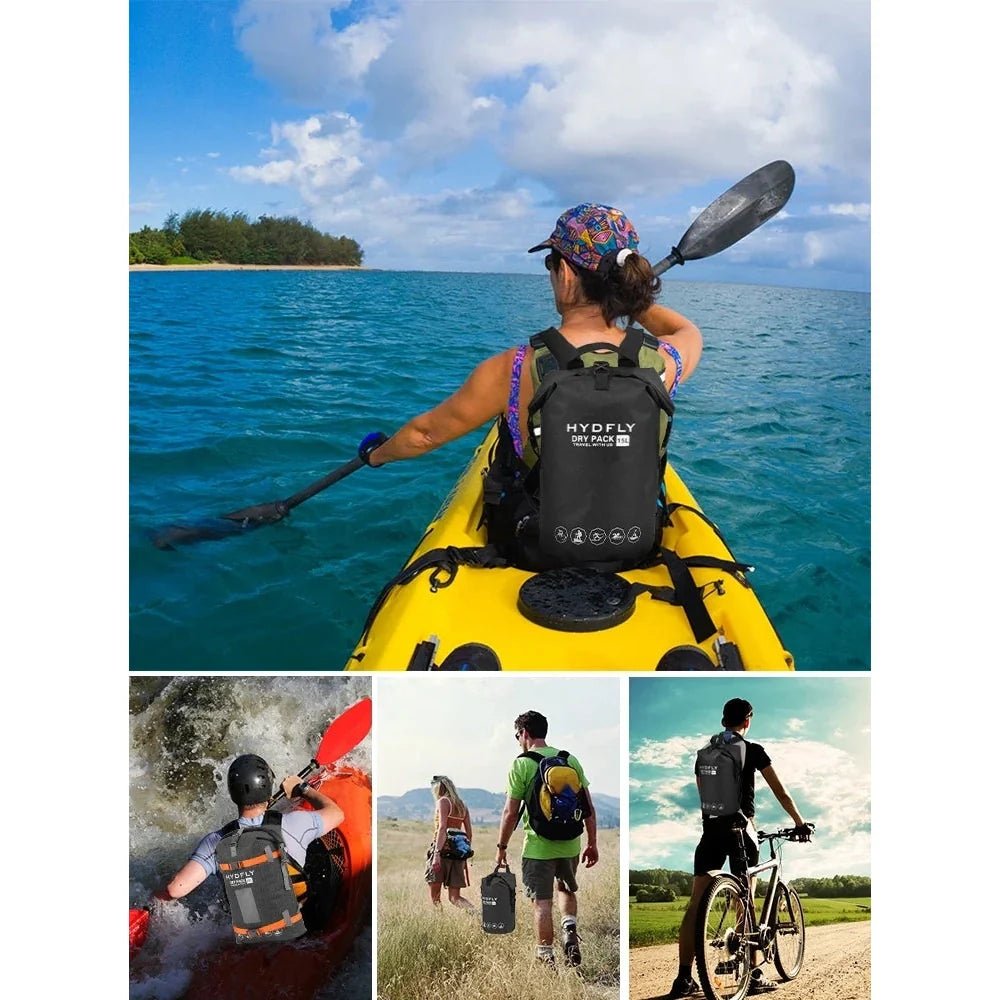 Sac à dos étanche 20 L noir pour activités extérieures et aventures en plein air