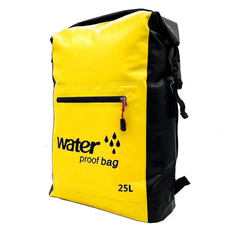 Sac à dos étanche 25l jaune et noir avec poche avant zippée et construction durable