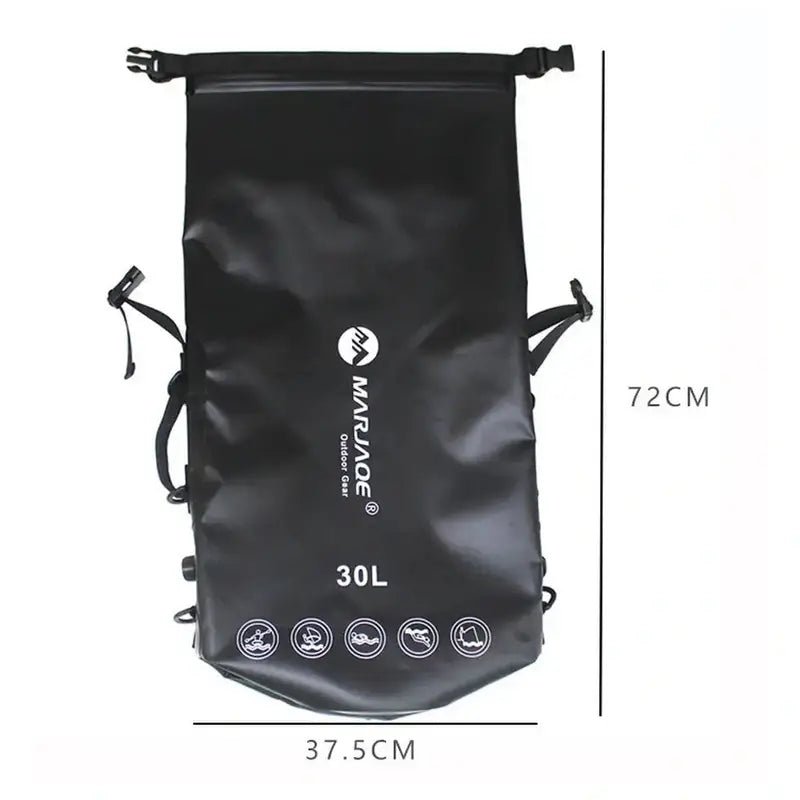 Sac à dos étanche 30L noir imperméable pour activités extérieures, 72cm x 37,5cm