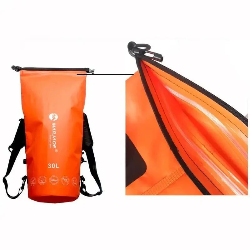 Sac à dos étanche 30l orange avec bandoulière waterproof et compartiment sécurisé