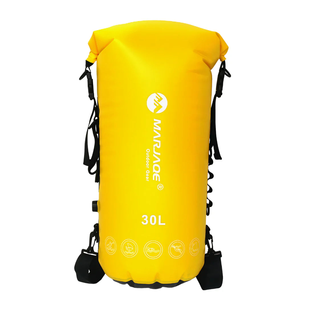 Sac à dos étanche 30L IPX7 flottant Marjaoe jaune vif avec sangles noires
