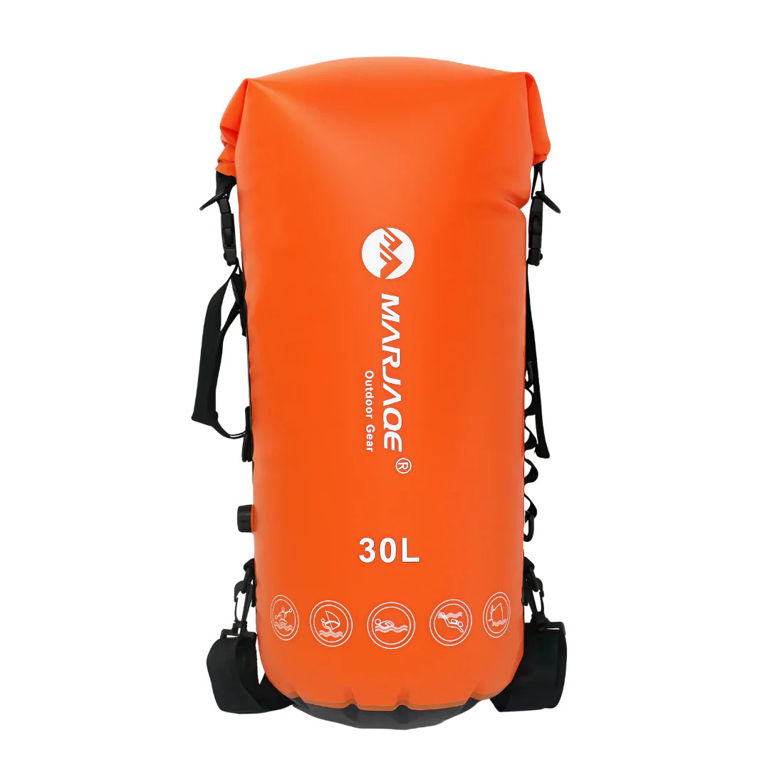Sac à dos étanche 30L IPX7 flottant orange vif avec sangles noires
