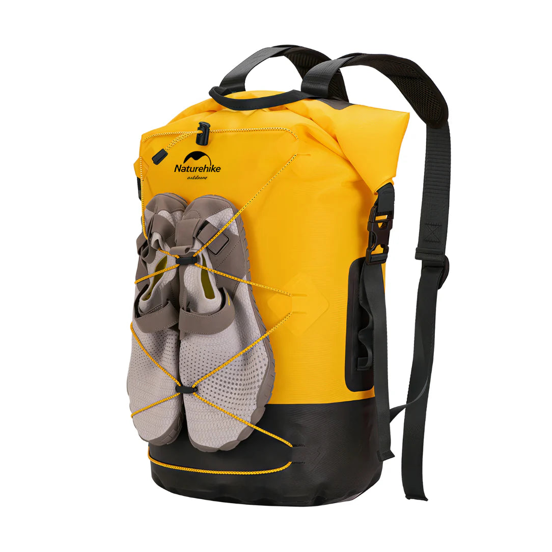 Sac à dos étanche 40L Naturehike jaune et noir avec fermeture roll-top
