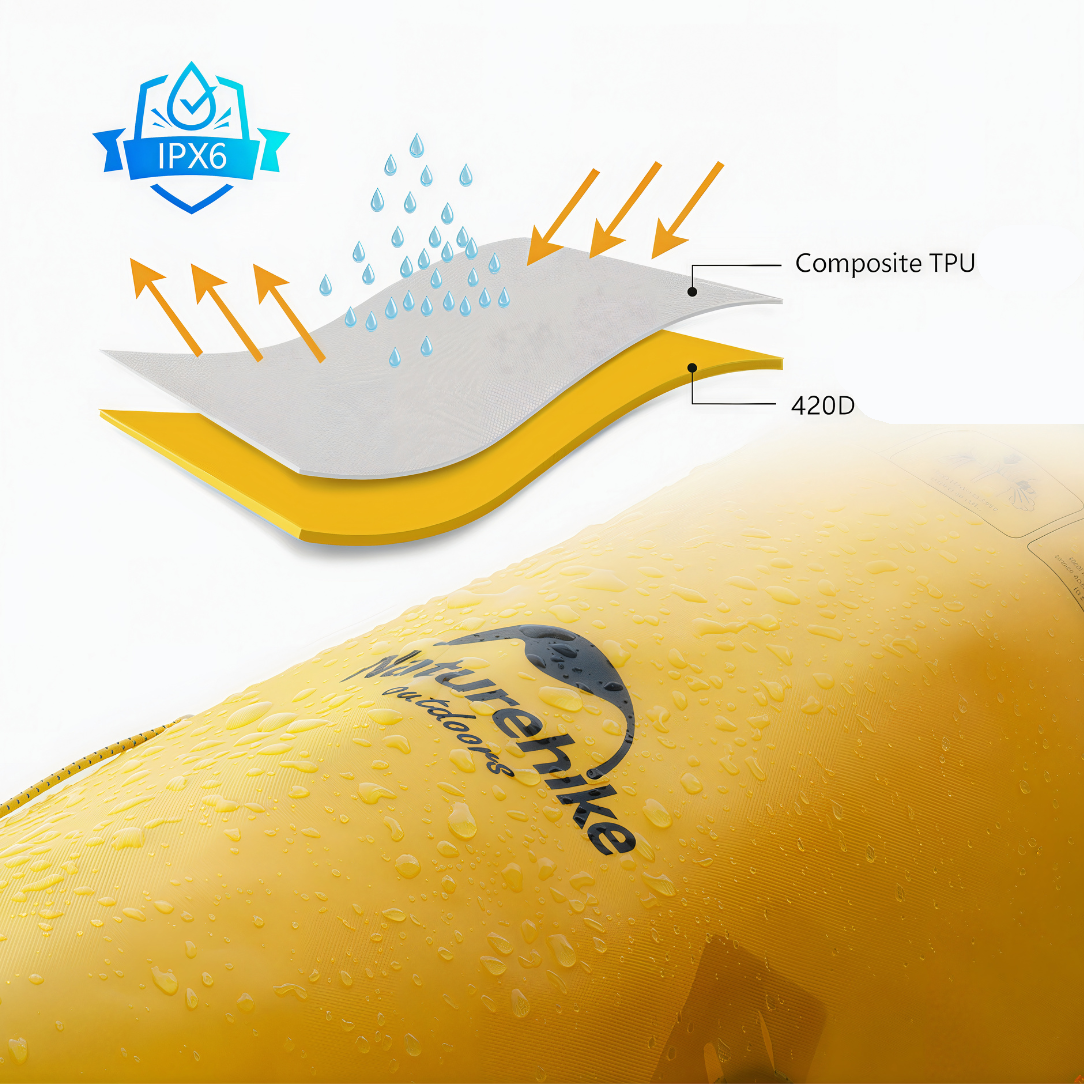 Sac à dos étanche Naturehike 40L jaune en TPU et 420D