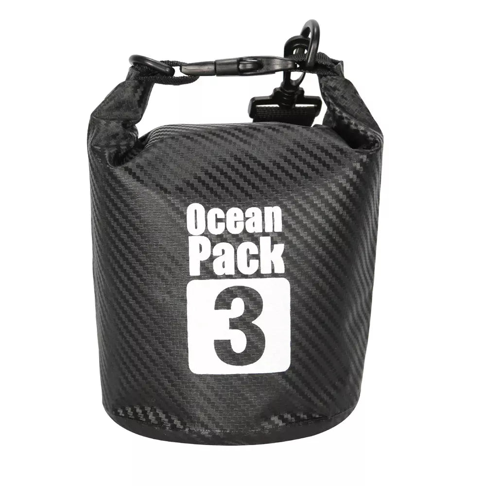 Sac à dos étanche paddle en fibre de carbone noire avec fermeture à clip en haut