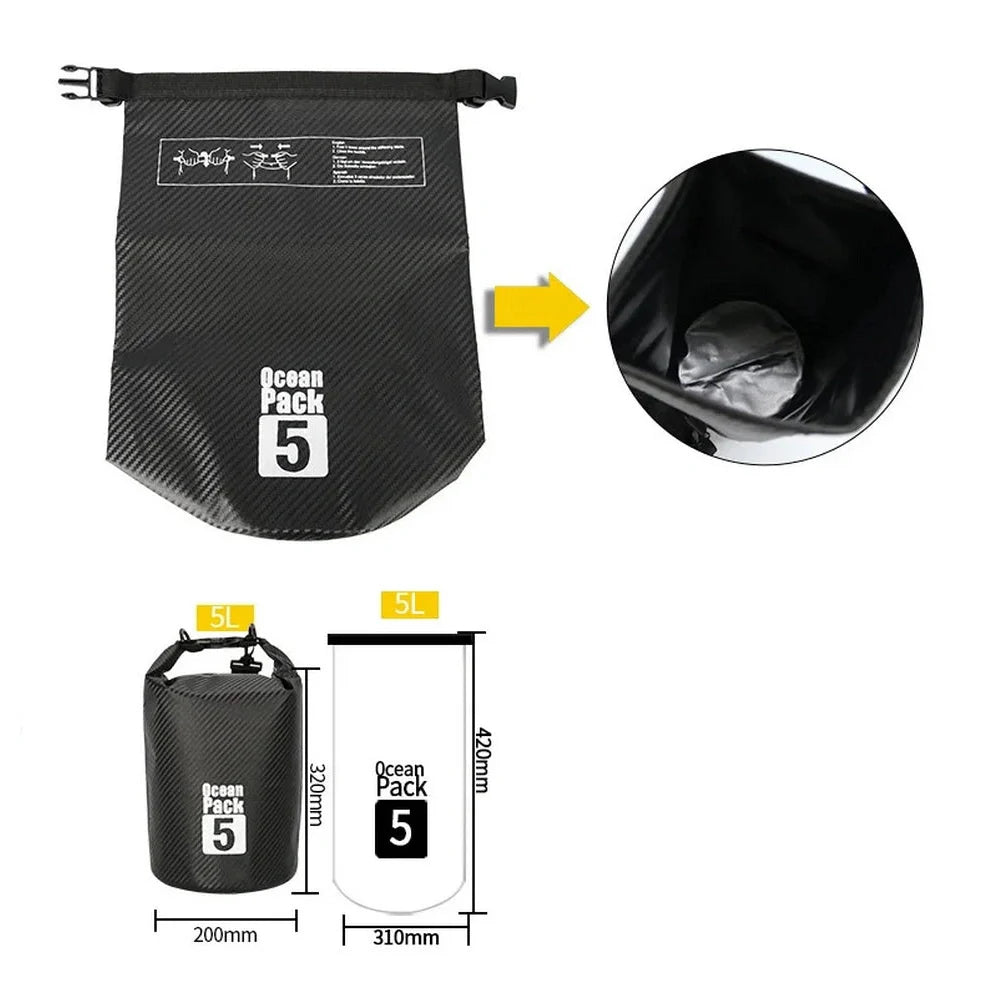 Sac à dos étanche Paddle noir 5L avec fermeture à rouleau pour la randonnée et la plongée