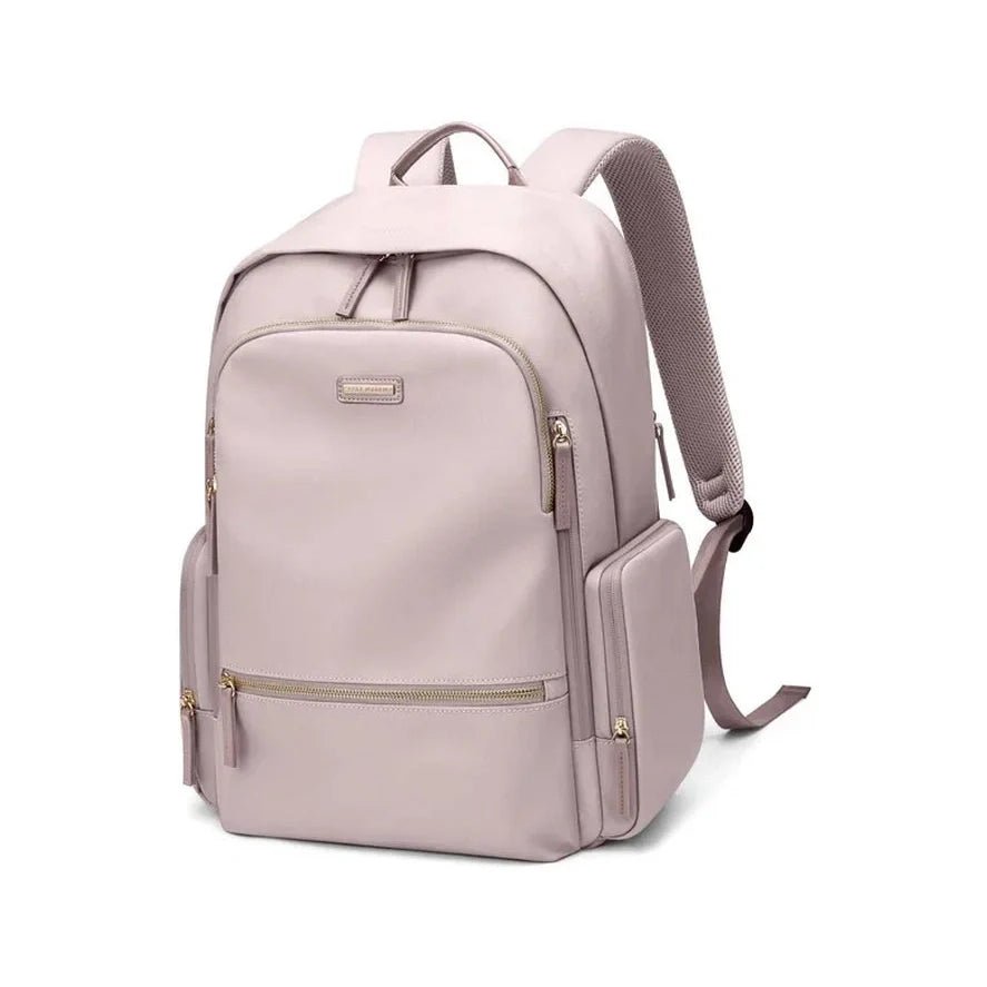 Sac à dos étudiant femme rose clair avec compartiments zippés et bretelles rembourrées