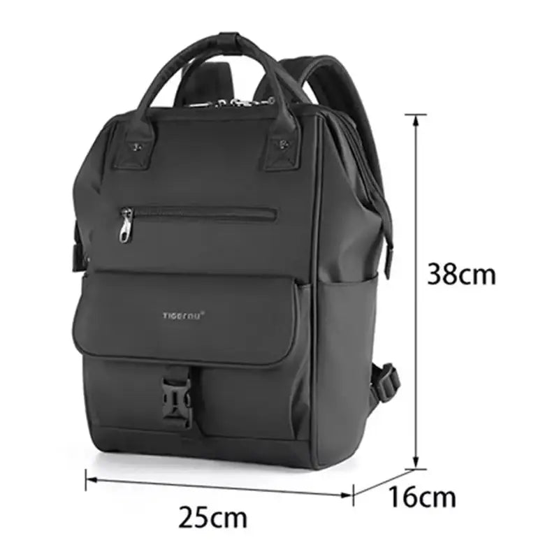 Sac à dos fashion unisexe noir avec plusieurs compartiments et fermeture à boucle